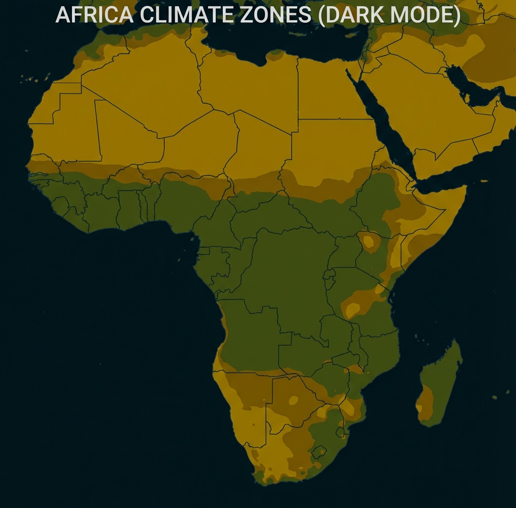 Farbcodierte Karte Afrikas mit Vegetations- und Klimazonen